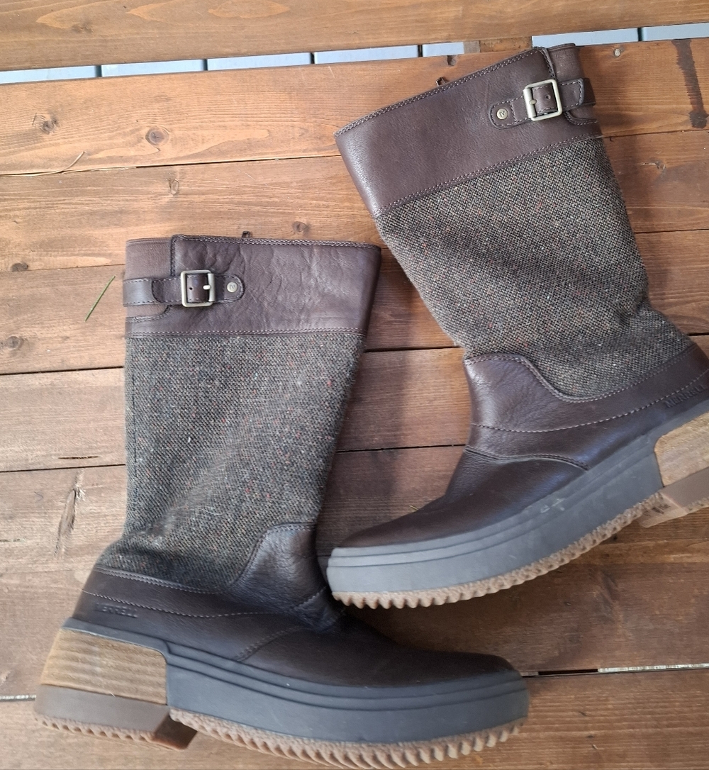Merrell Haven Tall Buckle Boots Bracken Wool/Polyester Size 9
